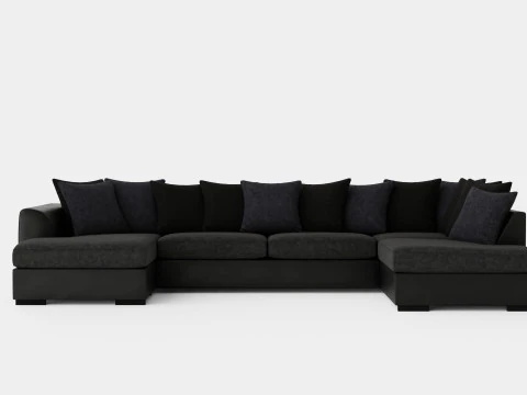 Cuba U Sofa Boxspring Links incl Envelopkussens Zwart Grijs 3D Model