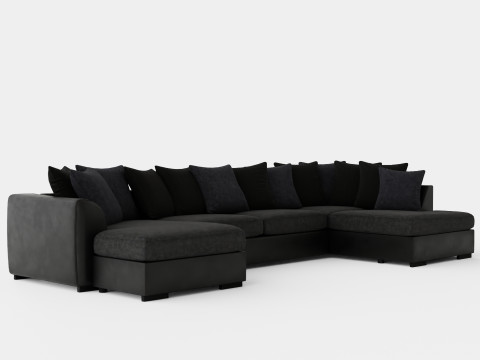 Cuba U Sofa Divan Left Incl Envelope Pillows Black Gray 3D Model