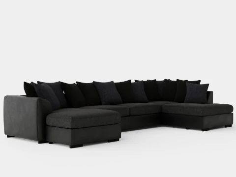 Cuba U Sofa Divan Left Incl Envelope Pillows Black Gray 3D Model