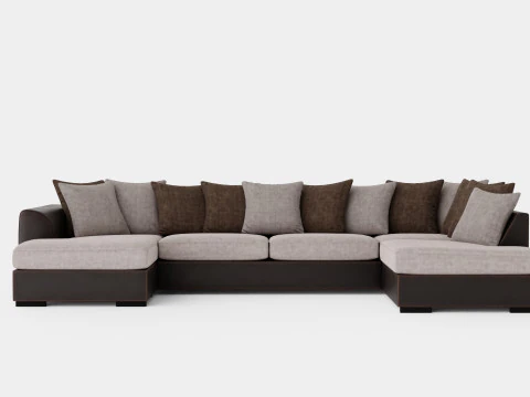 Cuba U Sofa Divan Left Incl Envelope Pillows Brown Beige 3D Model