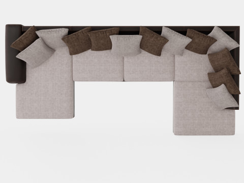 Cuba U Sofa Divan Left Incl Envelope Pillows Brown Beige 3D 模型