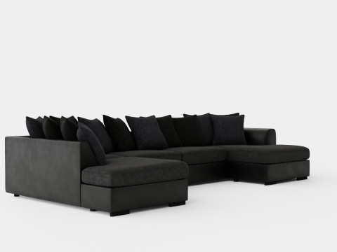 Cuba U Sofa Divan Right Including Pads Black Gray 3D Model