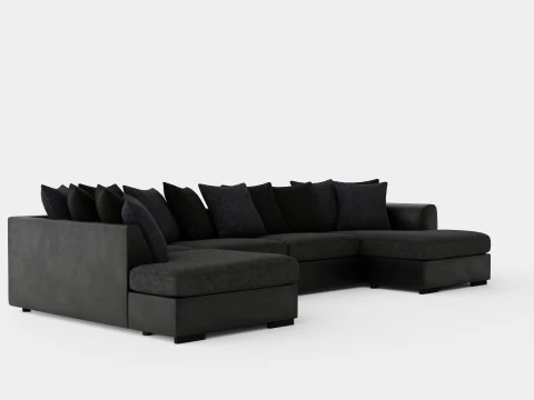 Cuba U Sofa Divan Right Including Pads Black Gray 3D Model