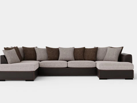 Sof&aacute; Cuba U Divan Derecha Incluye Cojines Marr&oacute;n Beige Modelo 3D