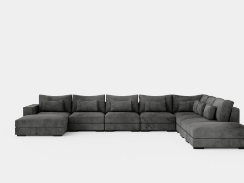 Dubai U Module Sofa Large With Divan Left Velvet 3D Model