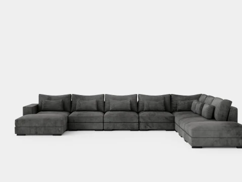 Divano Dubai Modulo U Large Con Divanetto Sinistro In Velluto Modello 3D