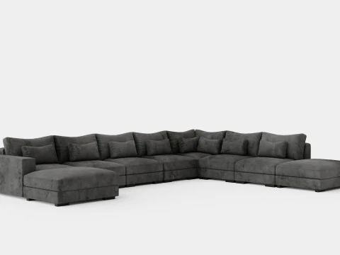 Dubai U Module Sofa Large With Divan Left Velvet 3D Model