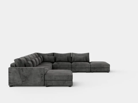 Dubai U Module Sofa Large With Divan Left Velvet 3D Model