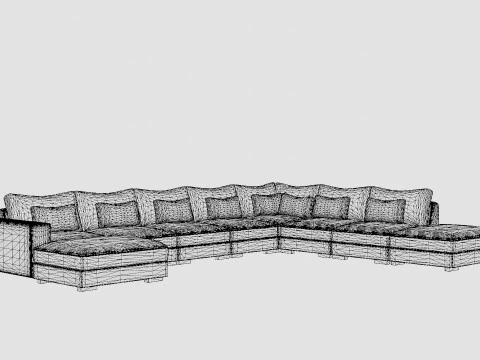 Dubai U Module Sofa Large With Divan Left Velvet 3D Model