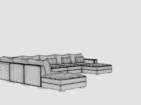 Dubai U Module Sofa Large With Divan Right Velvet 3D Model