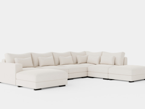 Dubai U Module Sofa With Divan Left 3D Model