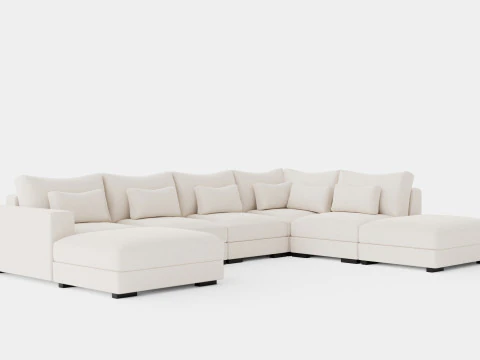 Dubai U Module Sofa With Divan Left 3D Model
