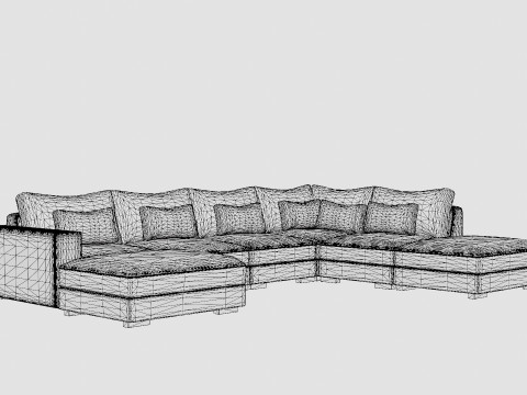 Dubai U Module Sofa With Divan Left 3D Model