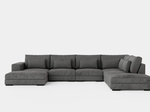 Dubai U Module Sofa With Divan Left Velvet Dark Gray 3D Model
