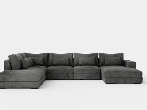Dubai U Module Sofa With Divan Right Velvet 3D Model