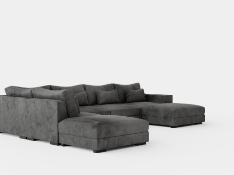 Dubai U Module Sofa With Divan Right Velvet 3D मॉडल