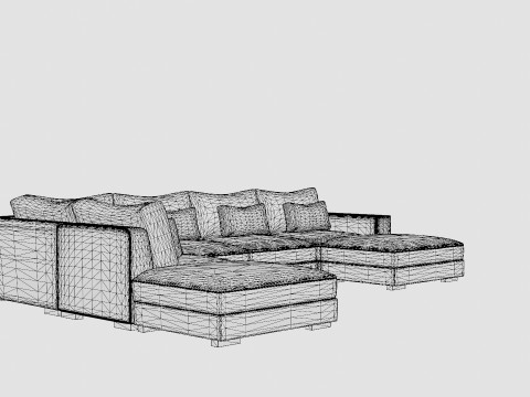 Dubai U Module Sofa With Divan Right Velvet 3D मॉडल