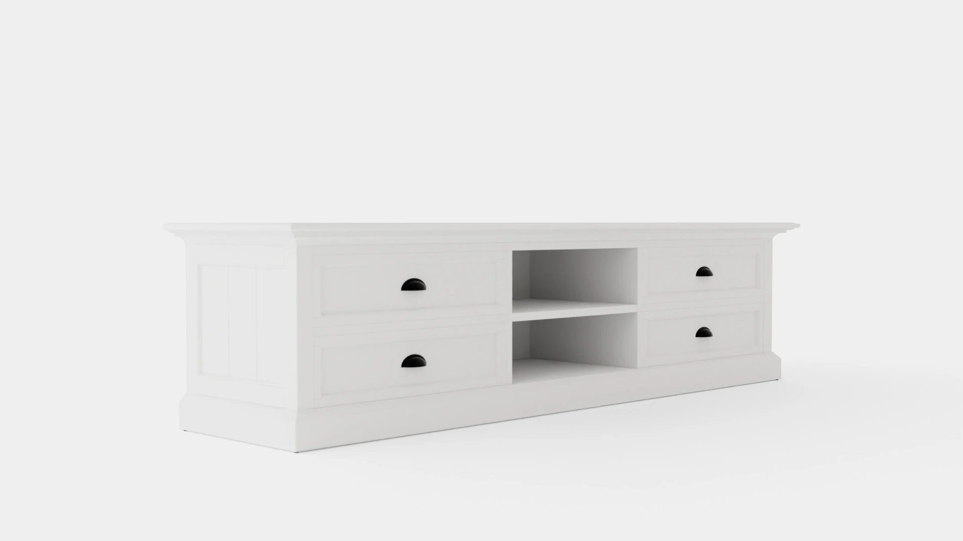 Hampton TV Bench Shelf 4 Boxes White 3D Model .c4d .max .obj .3ds .fbx .stl .blend