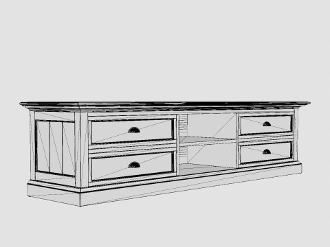 Hampton TV Bench Shelf 4 Boxes White 3D Модель