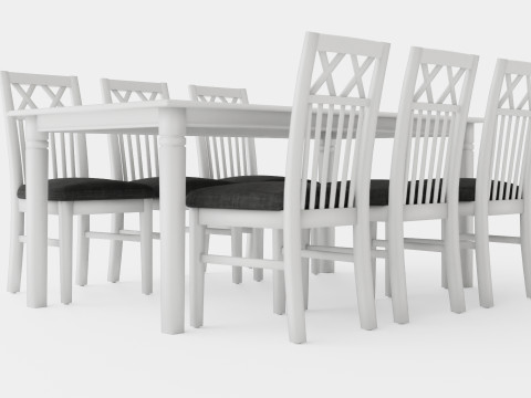 Hartford Dining Table With 6 Rebecka Chairs White Modelo 3D