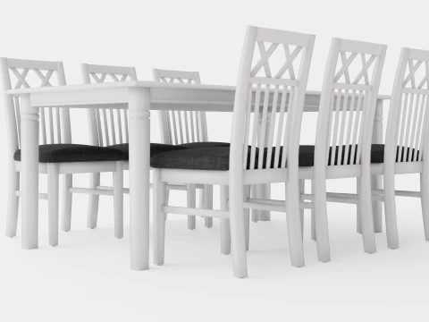 ハートフォード ダイニングテーブル レベッカチェア 6脚付き ホワイト 3Dモデル