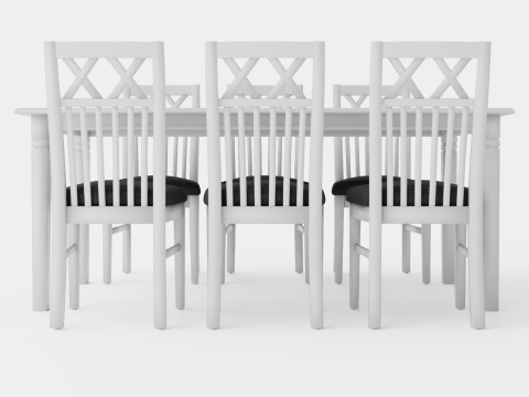 Hartford Dining Table With 6 Rebecka Chairs White 3D Model