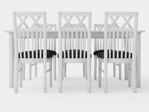 Hartford Dining Table With 6 Rebecka Chairs White 3D Model