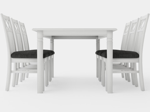 Hartford Dining Table With 6 Rebecka Chairs White 3D Model