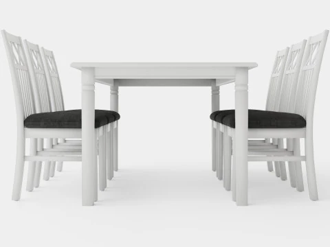 Hartford Dining Table With 6 Rebecka Chairs White 3D Model