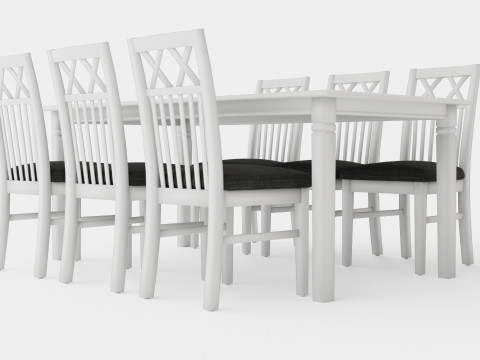 Hartford Dining Table With 6 Rebecka Chairs White 3D Model