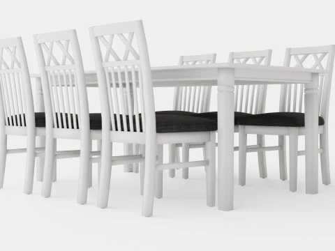 Hartford Dining Table With 6 Rebecka Chairs White 3D Model