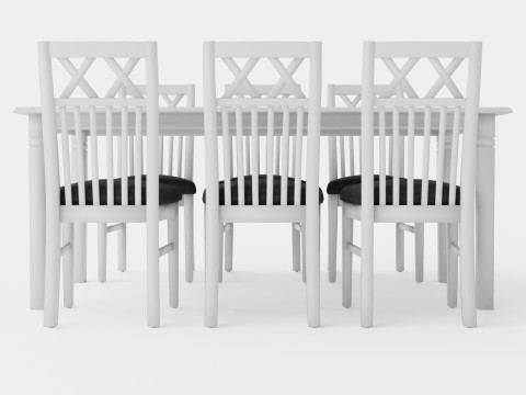 Hartford Dining Table With 6 Rebecka Chairs White 3D Model