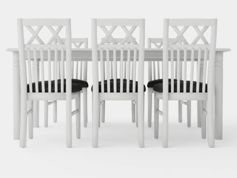 Hartford Dining Table With 6 Rebecka Chairs White 3D Model