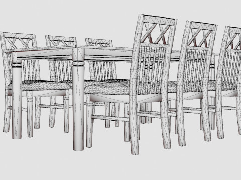 Hartford Dining Table With 6 Rebecka Chairs White 3D Model
