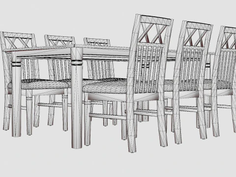 Hartford Dining Table With 6 Rebecka Chairs White 3D Model