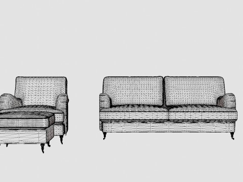 Howard Classic Sofa Group 3 5 Seater Armchair Footstool 3D Model