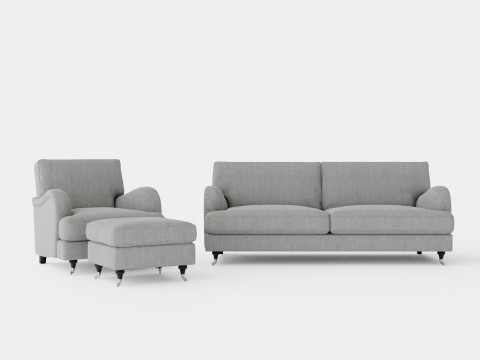 Howard Classic Sofa Group 3 5 Seater Armchair Footstool Gray 3D Model