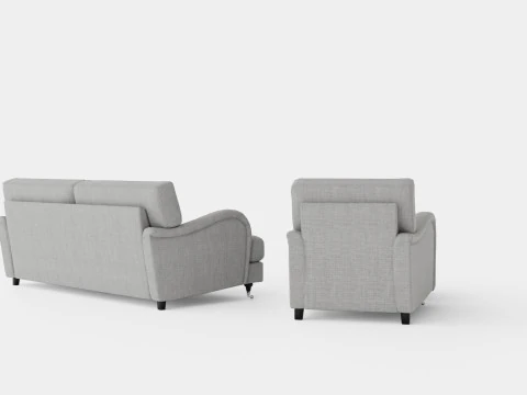 Howard Classic Sofa Group 3 5 Seater Armchair Footstool Gray 3D Model