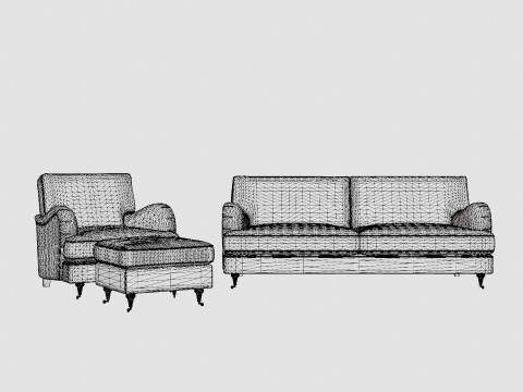 Howard Classic Sofa Group 3 5 Seater Armchair Footstool Gray 3D Model