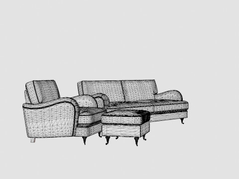 Howard Classic Sofa Group 3 5 Seater Armchair Footstool Gray 3D Model