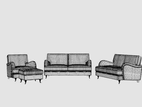 Howard Classic Sofa Group 3 Seater 2 Seater Armchair Footstool 3D 模型