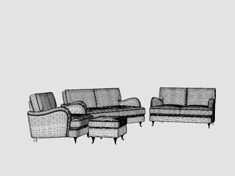 Howard Classic Sofa Group 3 Seater 2 Seater Armchair Footstool 3D 模型