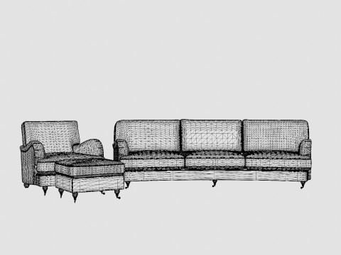 Howard Luxury Sofa Group Slung 4 Seater Armchair Footstool 3D Model