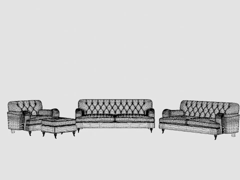 Sof&aacute; Howard Riviera Grupo 2 lugares Poltrona 3 lugares Repousa-p&eacute;s Modelo 3D