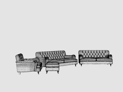 Sof&aacute; Howard Riviera Grupo 2 lugares Poltrona 3 lugares Repousa-p&eacute;s Modelo 3D