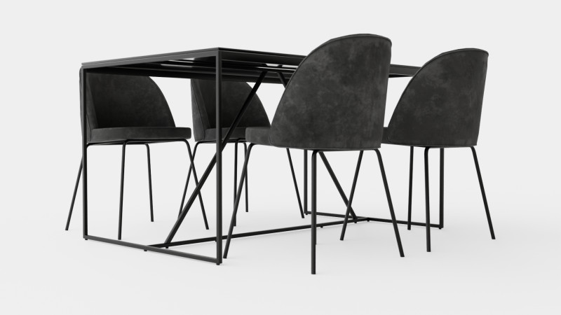 Indy Food Group With 4 Felipe Chair Velvet Black Gray Model 3D .c4d .max .obj .3ds .fbx .stl .blend