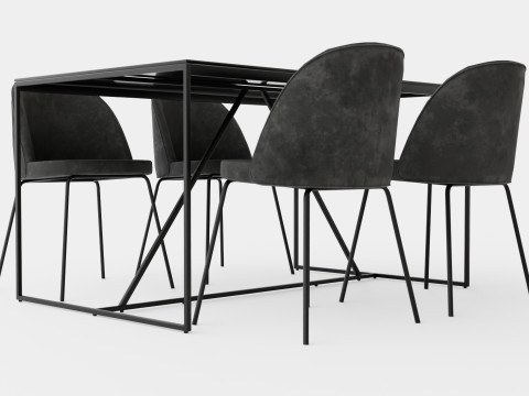 Indy Food Group With 4 Felipe Chair Velvet Black Gray Model 3D