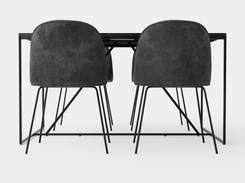 Indy Food Group With 4 Felipe Chair Velvet Black Gray Model 3D