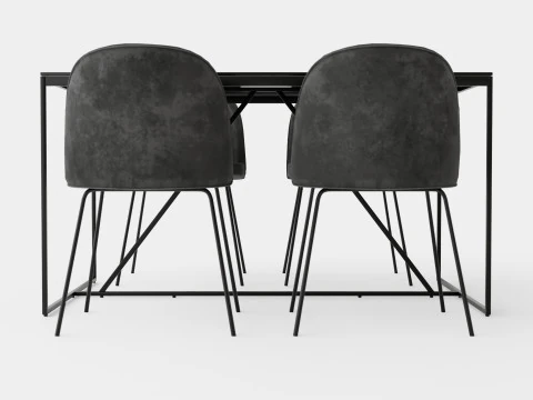 Indy Food Group With 4 Felipe Chair Velvet Black Gray 3D Model
