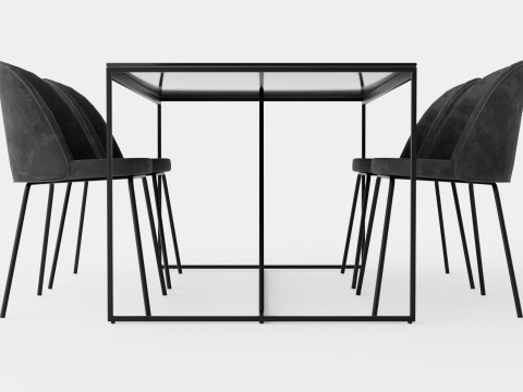 Indy Food Group With 4 Felipe Chair Velvet Black Gray Model 3D